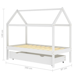 Cadre de lit d'enfant avec un tiroir Blanc Pin massif 80x160 cm