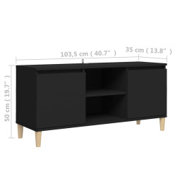 Meuble TV avec pieds en bois massif Noir 103,5x35x50 cm