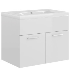 Armoire d'évier avec lavabo intégré Blanc brillant Aggloméré