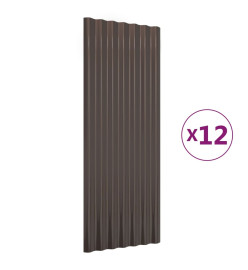 Panneaux de toit 12 pcs Acier enduit de poudre Marron 100x36 cm