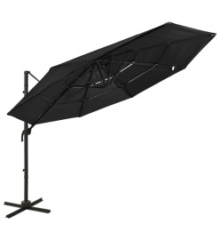 Parasol à 4 niveaux avec mât en aluminium Noir 3x3 m