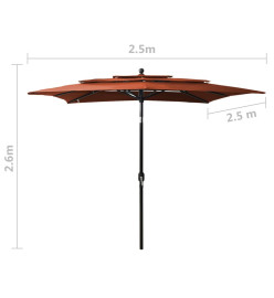 Parasol à 3 niveaux avec mât en aluminium Terre cuite 2,5x2,5 m