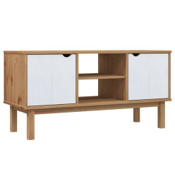 Meuble TV OTTA Marron et blanc 113,5x43x57cm Bois de pin massif