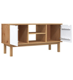 Meuble TV OTTA Marron et blanc 113,5x43x57cm Bois de pin massif