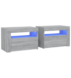 Tables de chevet 2 pcs avec LED sonoma gris 60x35x40 cm