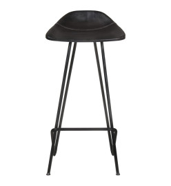 Tabourets de bar lot de 2 noir cuir véritable