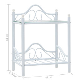 Table de chevet Acier et verre trempé 45 x 30,5 x 60 cm Blanc