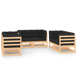 Salon de jardin 6 pcs avec coussins Bois de pin massif