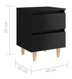 Table de chevet avec pieds en pin Noir brillant 40x35x50 cm