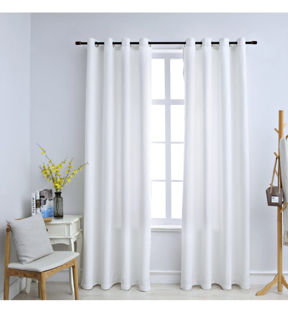 Rideau occultant et anneaux en métal 2pcs Blanc cassé 140x175cm