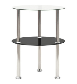 Table d'appoint 2 niveaux Transparent et noir 38cm Verre trempé