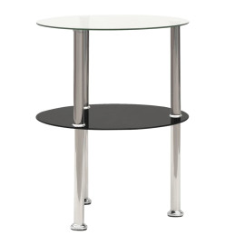 Table d'appoint 2 niveaux Transparent et noir 38cm Verre trempé