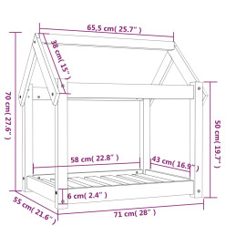 Lit pour chien Blanc 71x55x70 cm Bois de pin solide