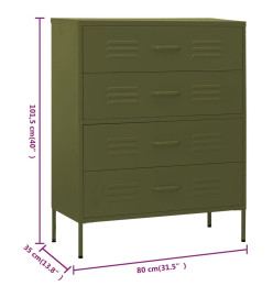 Commode Vert olive 80x35x101,5 cm Acier