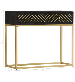 Table console Noir et doré 90x30x75 cm Bois de manguier massif