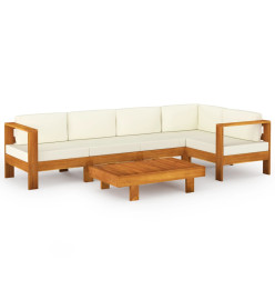 Salon de jardin 6 pcs avec coussins blanc crème Bois d'acacia