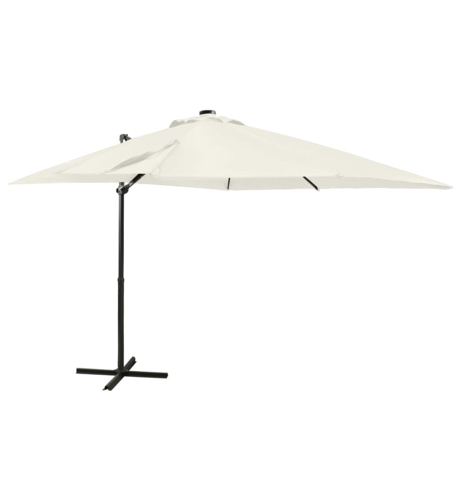 Parasol déporté avec mât et lumières LED Sable 250 cm