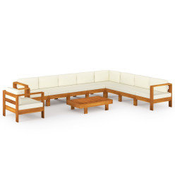 Salon de jardin 10 pcs avec coussins blanc crème Bois d'acacia
