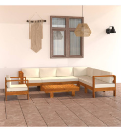 Salon de jardin 8 pcs avec coussins blanc crème Bois d'acacia