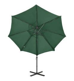 Parasol déporté avec mât et lumières LED Vert 300 cm