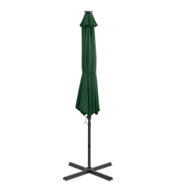 Parasol déporté avec mât et lumières LED Vert 300 cm