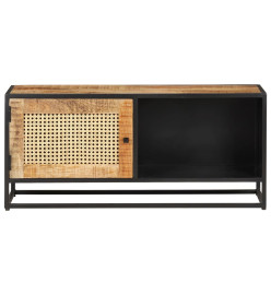 Meuble TV 90x30x40 cm Bois de manguier brut et canne naturelle