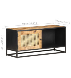 Meuble TV 90x30x40 cm Bois de manguier brut et canne naturelle