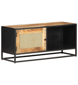 Meuble TV 90x30x40 cm Bois de manguier brut et canne naturelle