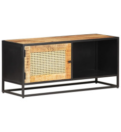 Meuble TV 90x30x40 cm Bois de manguier brut et canne naturelle