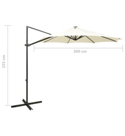 Parasol déporté avec mât et lumières LED Sable 300 cm