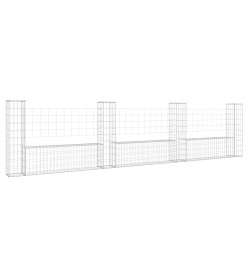 Panier de gabion en forme de U avec 4 poteaux Fer 380x20x100 cm