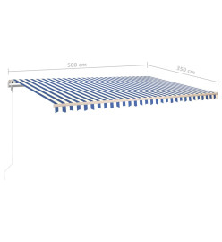 Auvent manuel rétractable avec poteaux 5x3,5 m Bleu et blanc