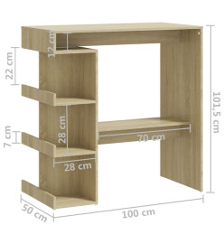 Table de bar étagère de rangement Chêne sonoma 100x50x101,5 cm