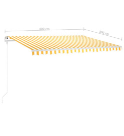 Auvent manuel rétractable avec poteaux 4x3 m Jaune et blanc