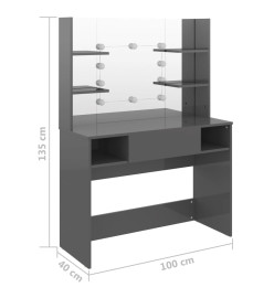 Table de maquillage avec éclairage LED MDF Gris brillant