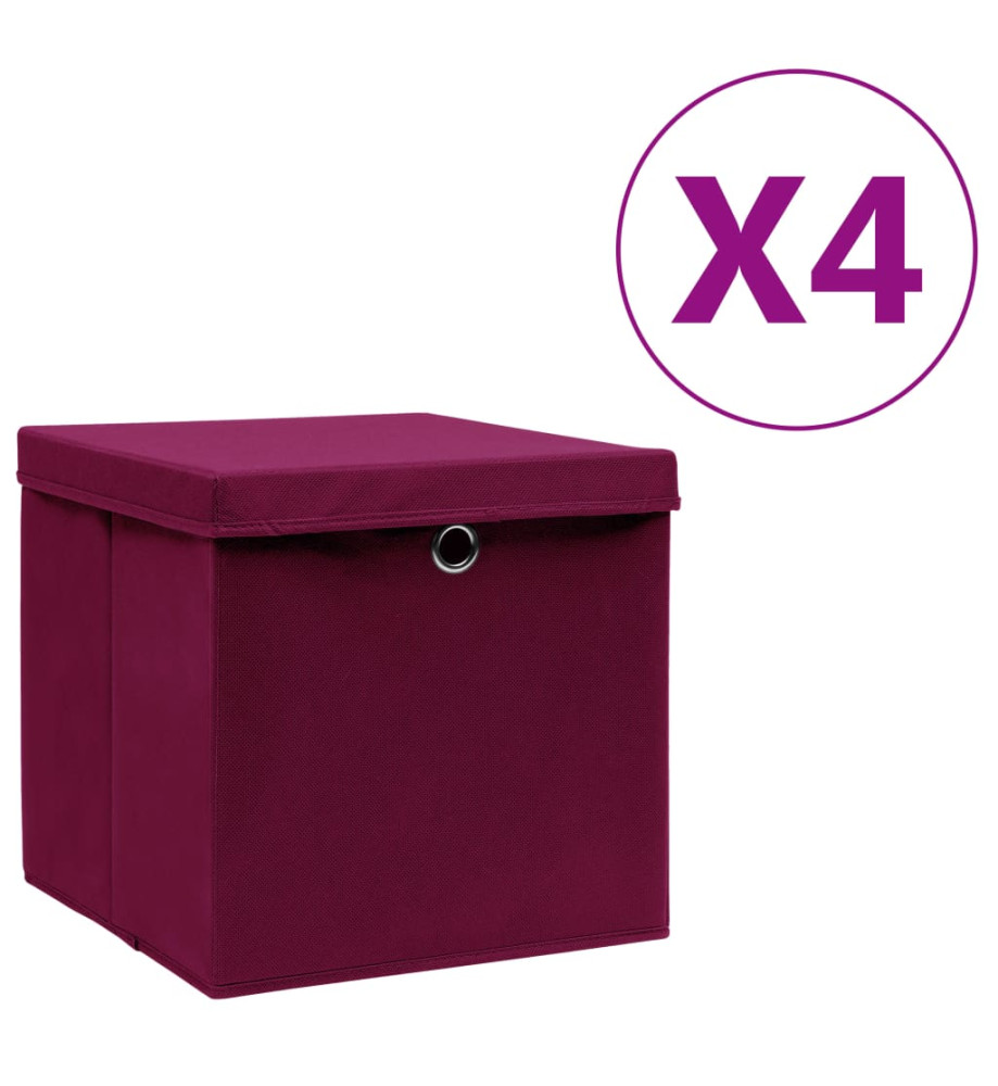 Boîtes de rangement avec couvercles 4pcs 28x28x28cm Rouge foncé