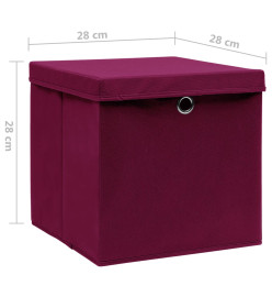 Boîtes de rangement avec couvercles 4pcs 28x28x28cm Rouge foncé