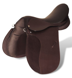 Set de selle équitation 17,5" en cuir véritable 18 cm 5 en 1 brun