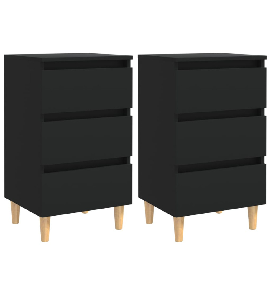 Tables de chevet avec pieds en bois 2 pcs Noir 40x35x69 cm