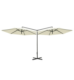 Parasol double avec mât en acier Sable 600 cm