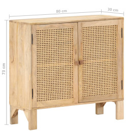 Buffet 80x30x73 cm Bois de manguier massif et canne naturelle