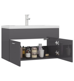 Armoire d'évier avec lavabo intégré Gris brillant Aggloméré