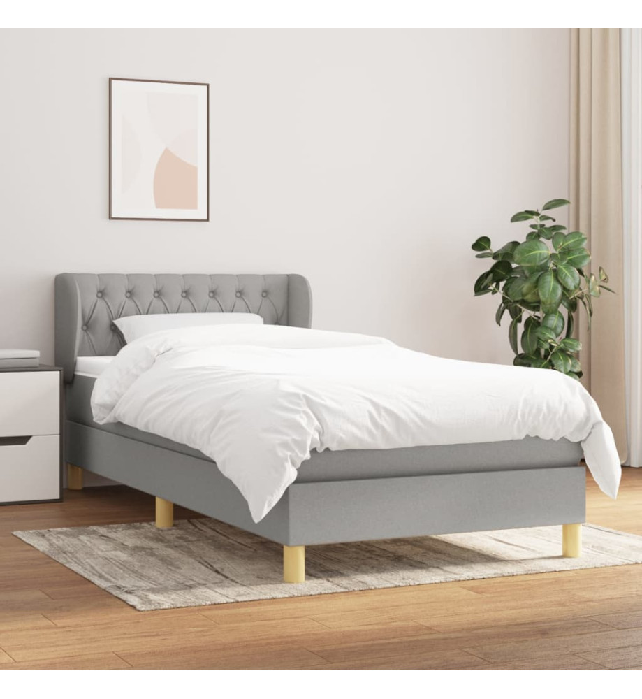 Lit à sommier tapissier et matelas Gris clair 90x190 cm Tissu