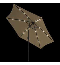 Parasol d'extérieur avec LED et mât en acier 300 cm Taupe