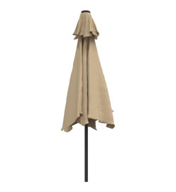 Parasol d'extérieur avec LED et mât en acier 300 cm Taupe