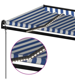 Auvent automatique capteur de vent/LED 600x300 cm Bleu et blanc