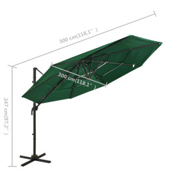 Parasol à 4 niveaux avec mât en aluminium Vert 3x3 m