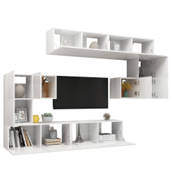 Ensemble de meuble TV 8 pcs Blanc brillant Aggloméré