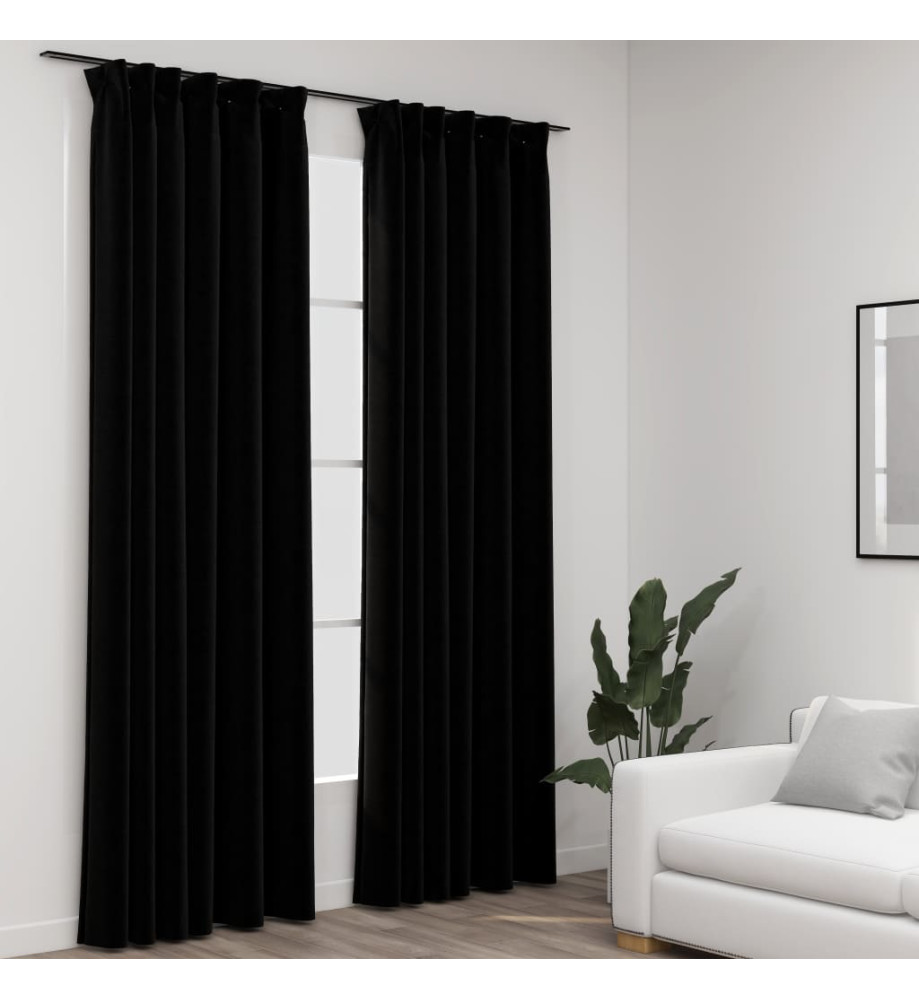 Rideaux occultants aspect lin avec crochets 2pcs Noir 140x225cm