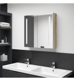 Armoire de salle de bain à miroir LED blanc et chêne 62x14x60cm